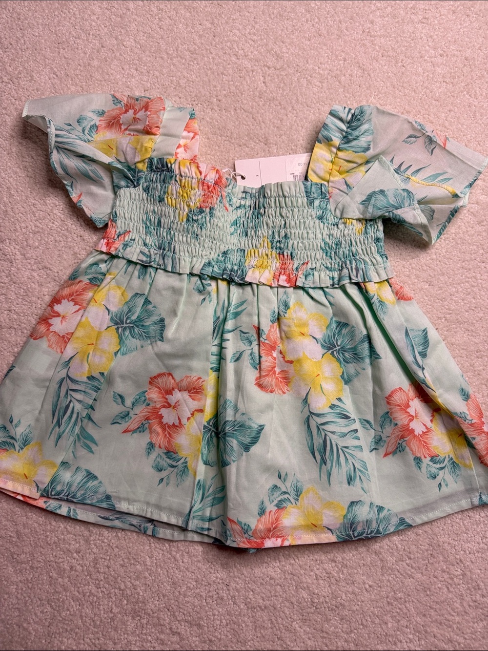 Janie and Jack Hibiscus Smocked Flutter Sleeve Top 3T - Picture 5 of 5